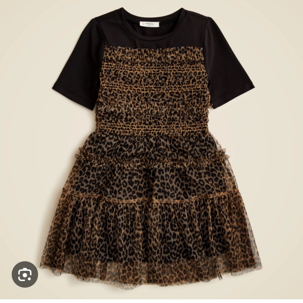 Crewcuts Girls' Leopard Tiered Mesh Dress - Black & Brown size 6